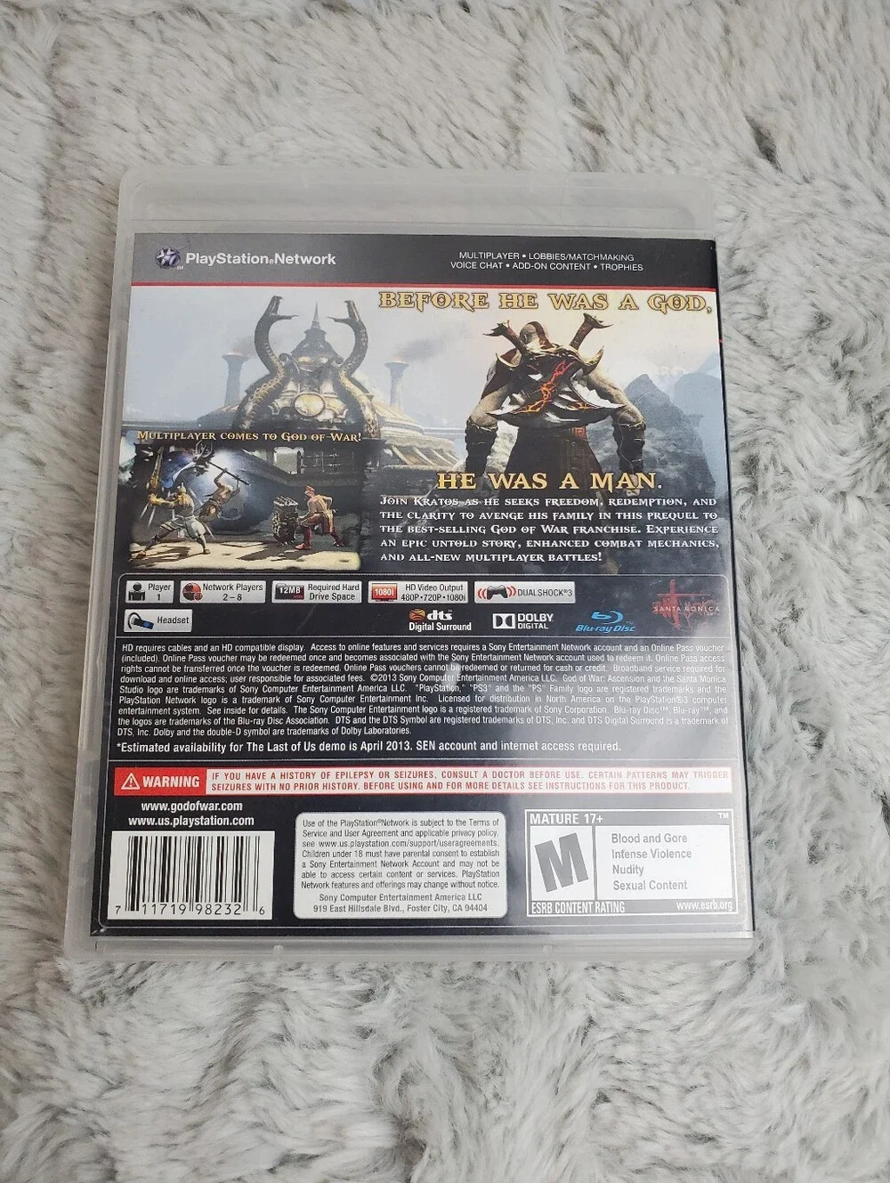 God of War Ascension Sony PlayStation 3 No Manuel PS3 Game